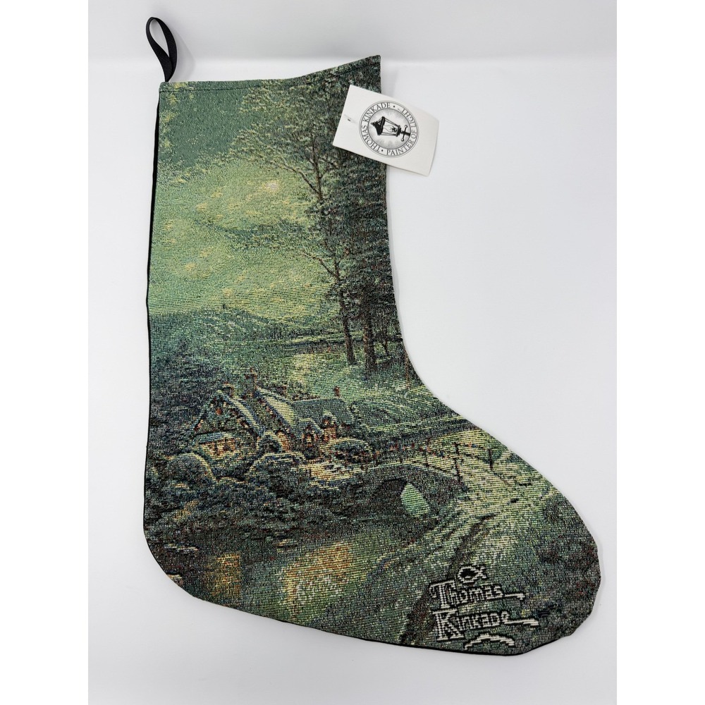 Thomas Kinkade Painter of Light Woven Tapestry Christmas Stocking Winter Cottage